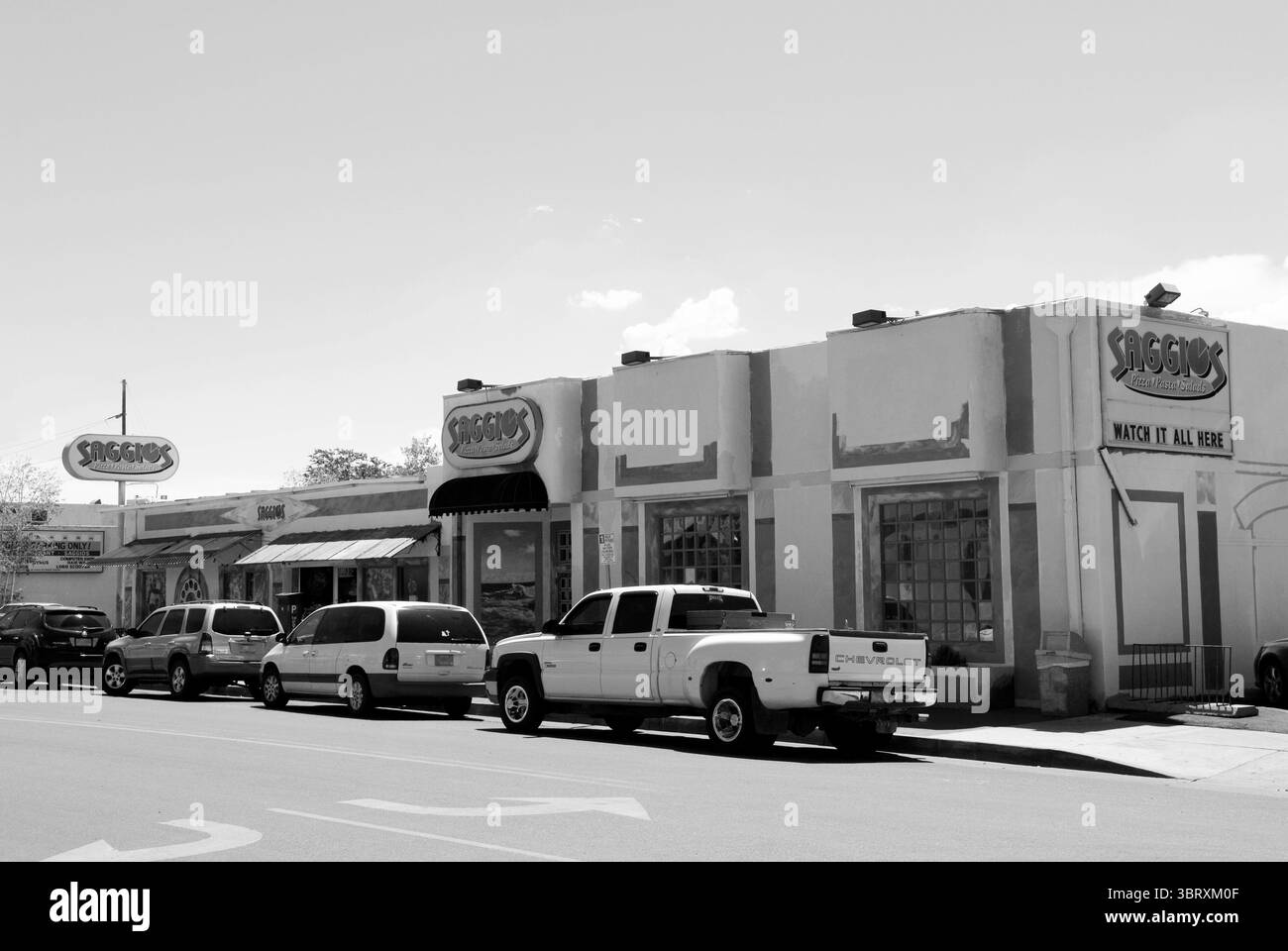 Esterno del Saggios Restaurant ad Albuquerque, New Mexico, USA, conosciuto per la cucina italiana e il vibrante sapore locale. Foto Stock