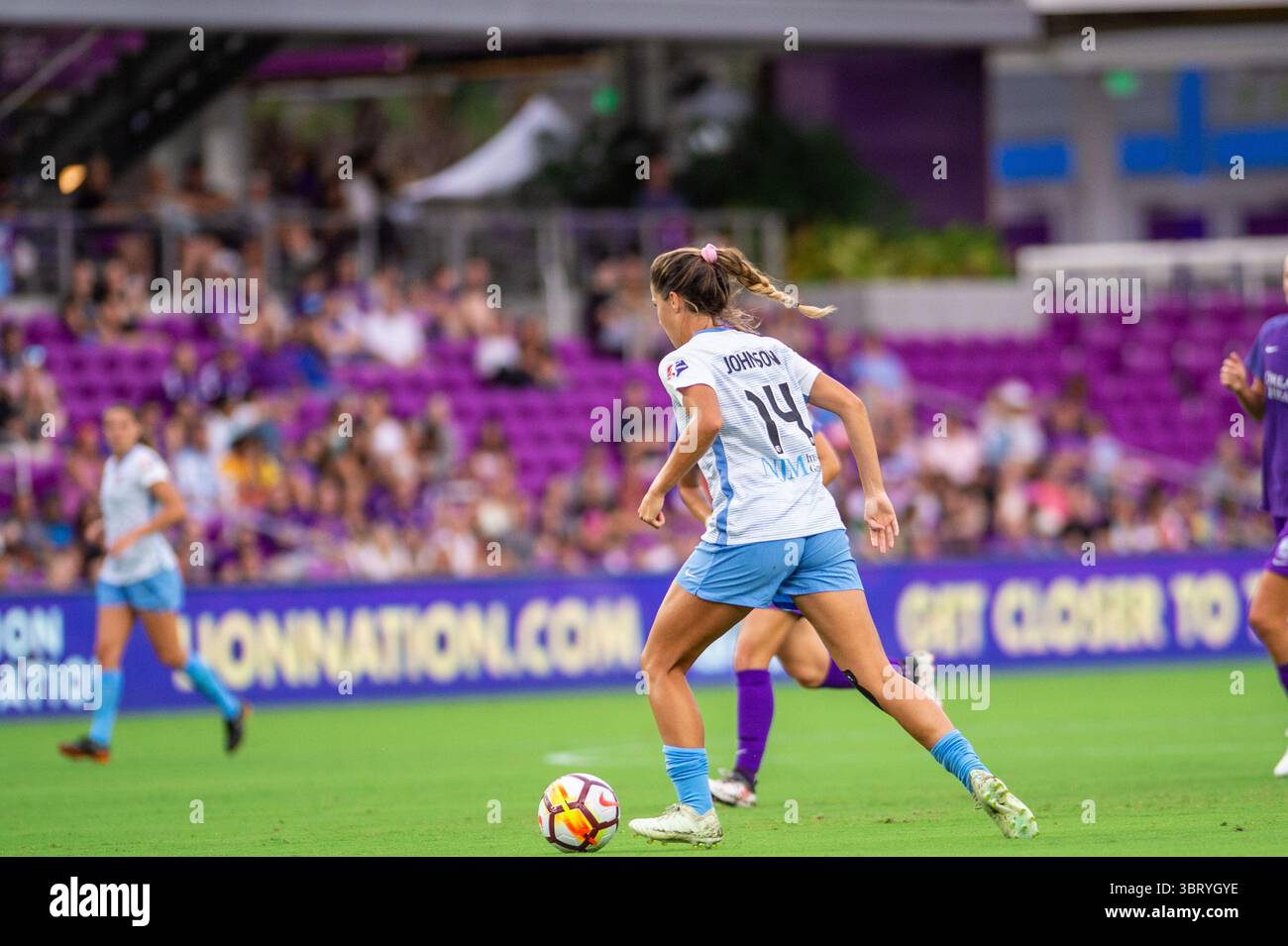 16 giugno 2018 - Orlando, Florida, Stati Uniti - Orlando, FL - sabato 16 giugno 2018: Katie Johnson, Orlando Pride vs Sky Blue FC all'Orlando City Stadium. (Immagine di credito: © Jeremy Reper/ISIPhotos via ZUMA Wire) Foto Stock
