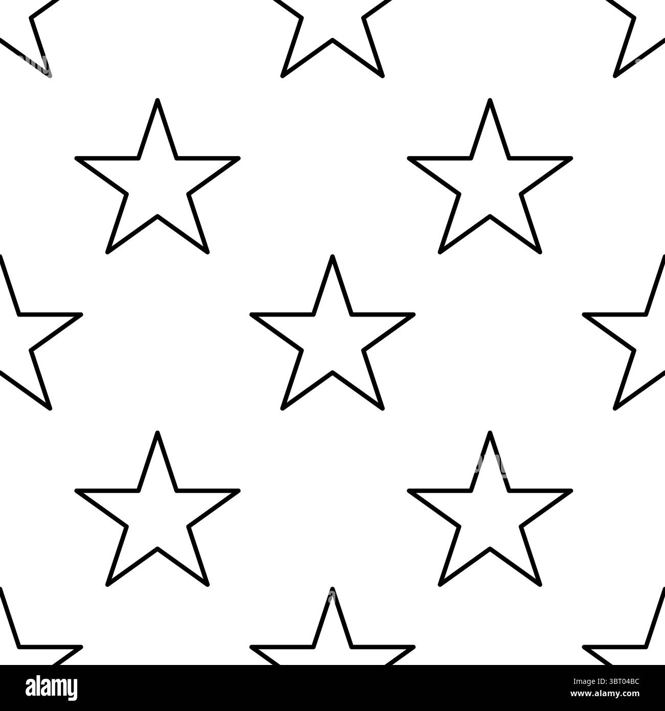 Un motivo vettoriale senza cuciture di stelle delineate su sfondo bianco, che crea un design minimalista e moderno. Illustrazione Vettoriale