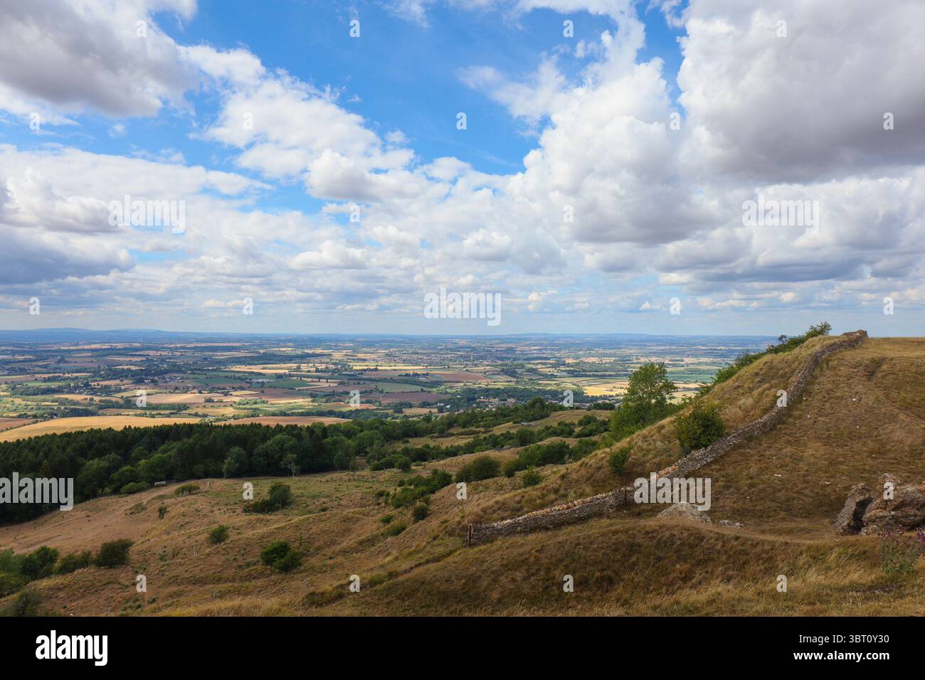 Vista dalla cima di Bredon Hill sulla Wychavon Way, Worcestershire, Regno Unito Foto Stock
