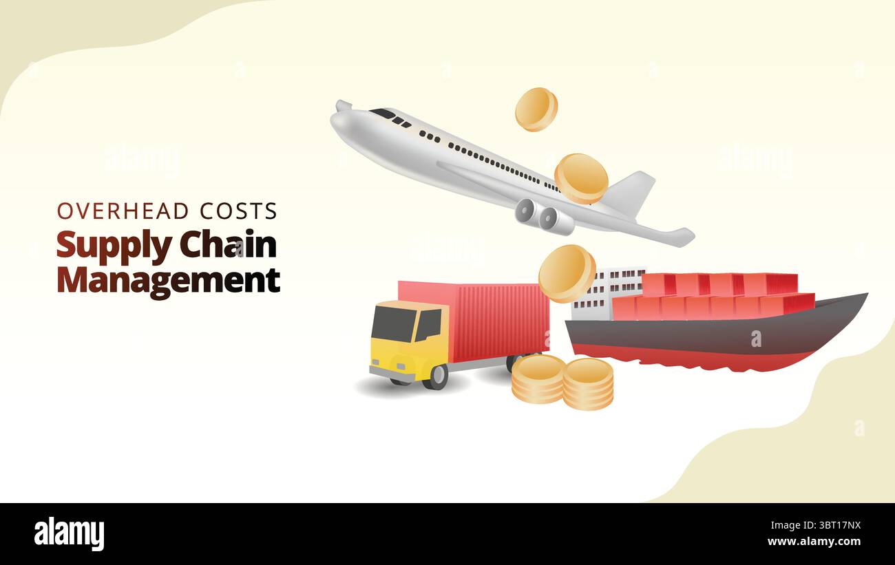 costi generali per il concetto di gestione della catena di approvvigionamento. Costi indiretti nelle operazioni della catena di approvvigionamento. gestione della catena di fornitura isometrica in stile vettoriale 3d illust Illustrazione Vettoriale