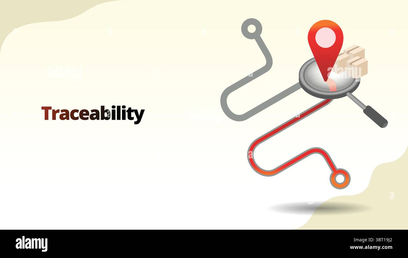 concetto di tracciabilità. La capacità di tracciare l'origine e la storia di un prodotto. illustrazione vettoriale isometrica in stile 3d per la gestione della supply chain Illustrazione Vettoriale