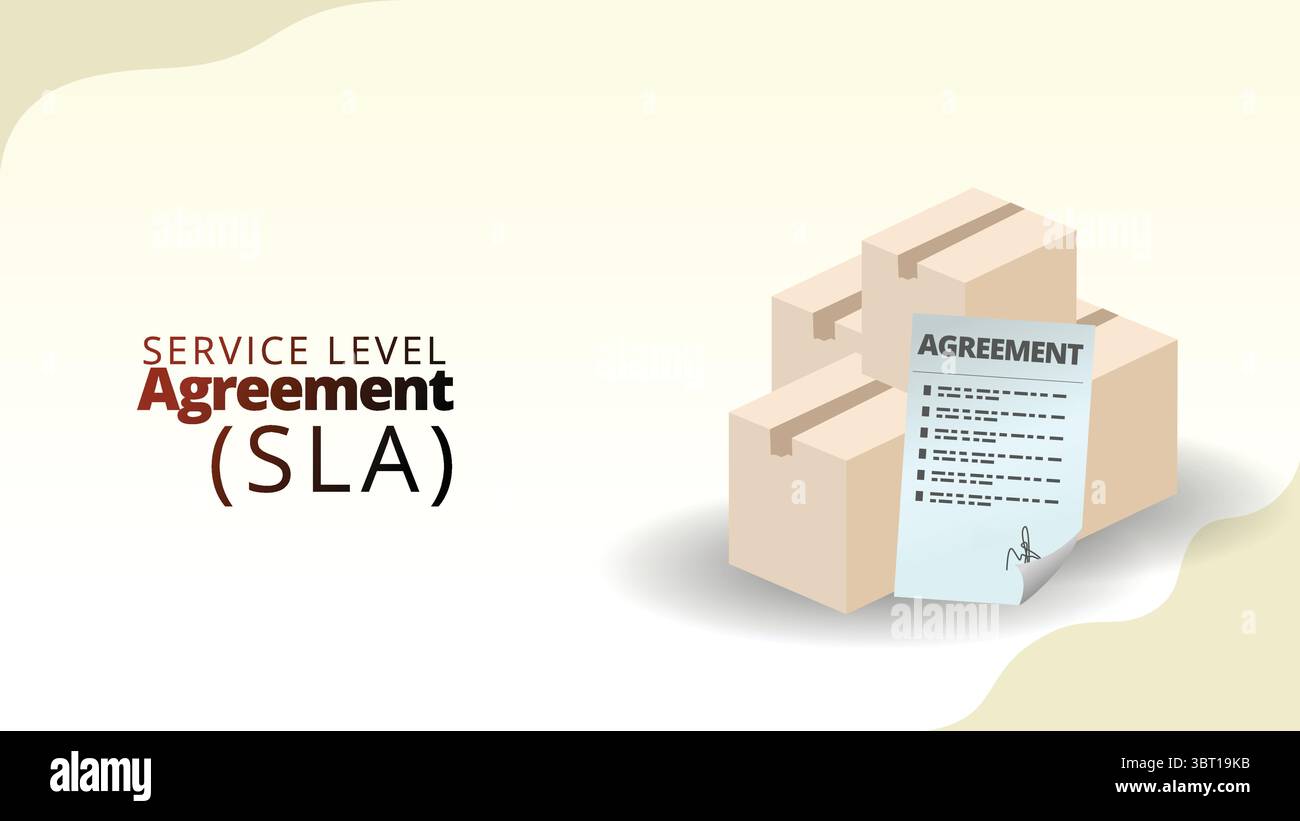 Concetto di SLA (Service Level Agreement). Accordo sui livelli di servizio tra fornitore e cliente. gestione della catena di fornitura isometrica in stile vettoriale 3d illust Illustrazione Vettoriale
