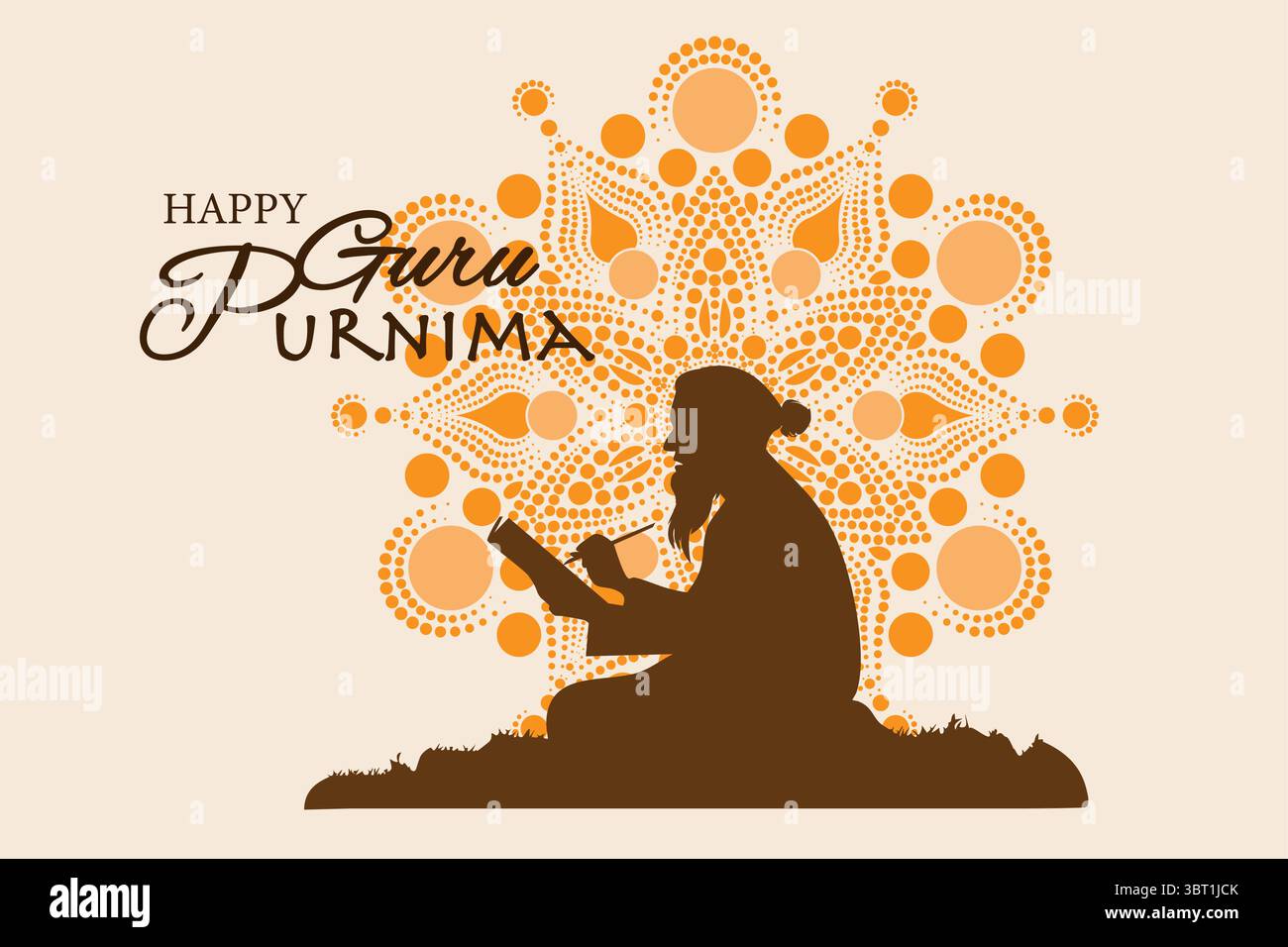 Felice guru Purnima, saggio insegnante spirituale Festa religiosa celebrazione in India. Illustrazione creativa per il giorno della celebrazione onoraria Illustrazione Vettoriale