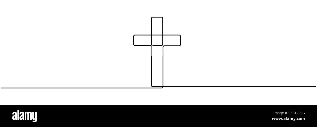 Disegno modificabile continuo con la linea dell'icona a croce. cristianesimo su una linea, croce ortodossa. Croce cristiana. Disegno a linea continua. Religi del cristianesimo Illustrazione Vettoriale