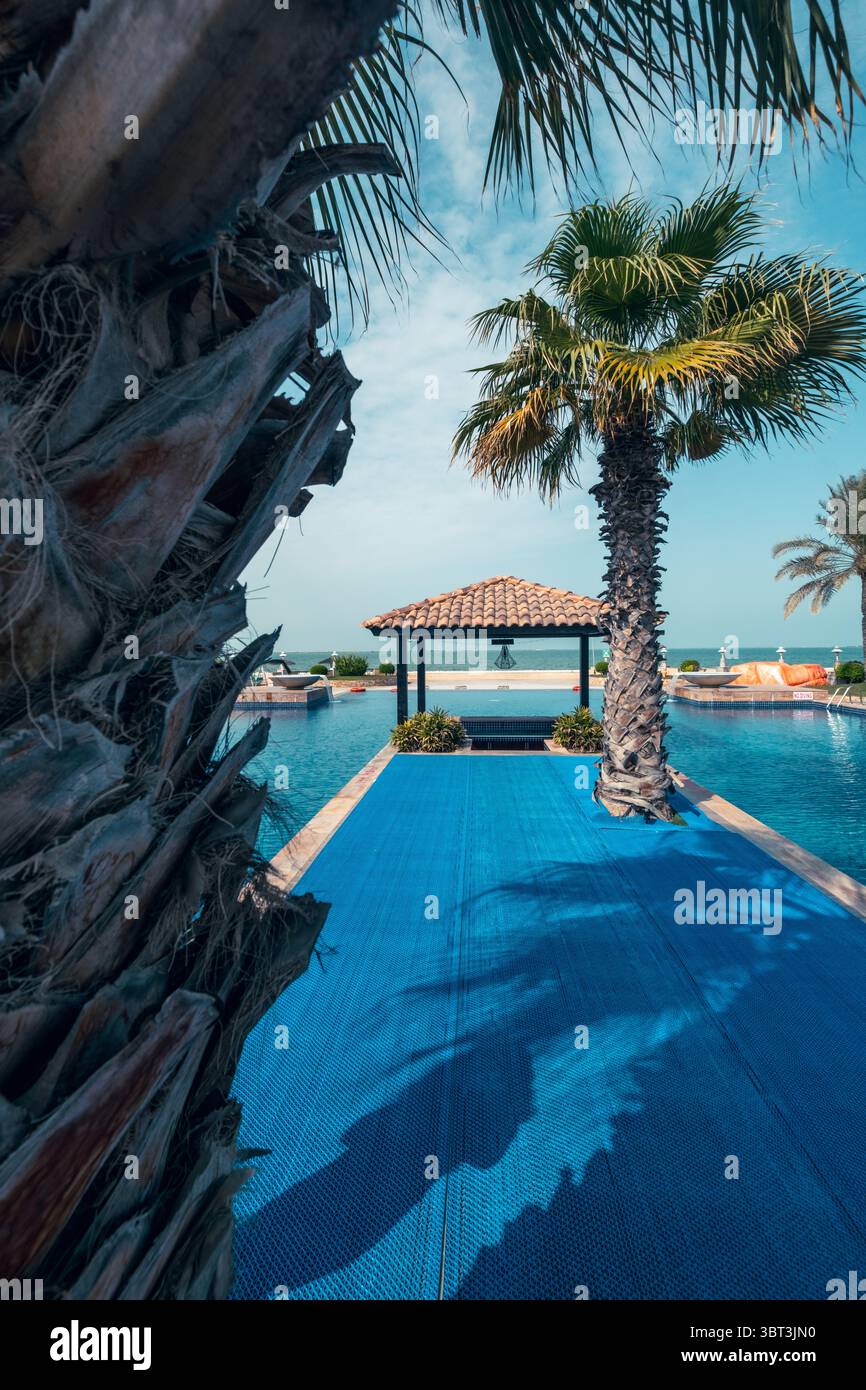 foto di scorta verticale della piscina nel resort tropicale Foto Stock
