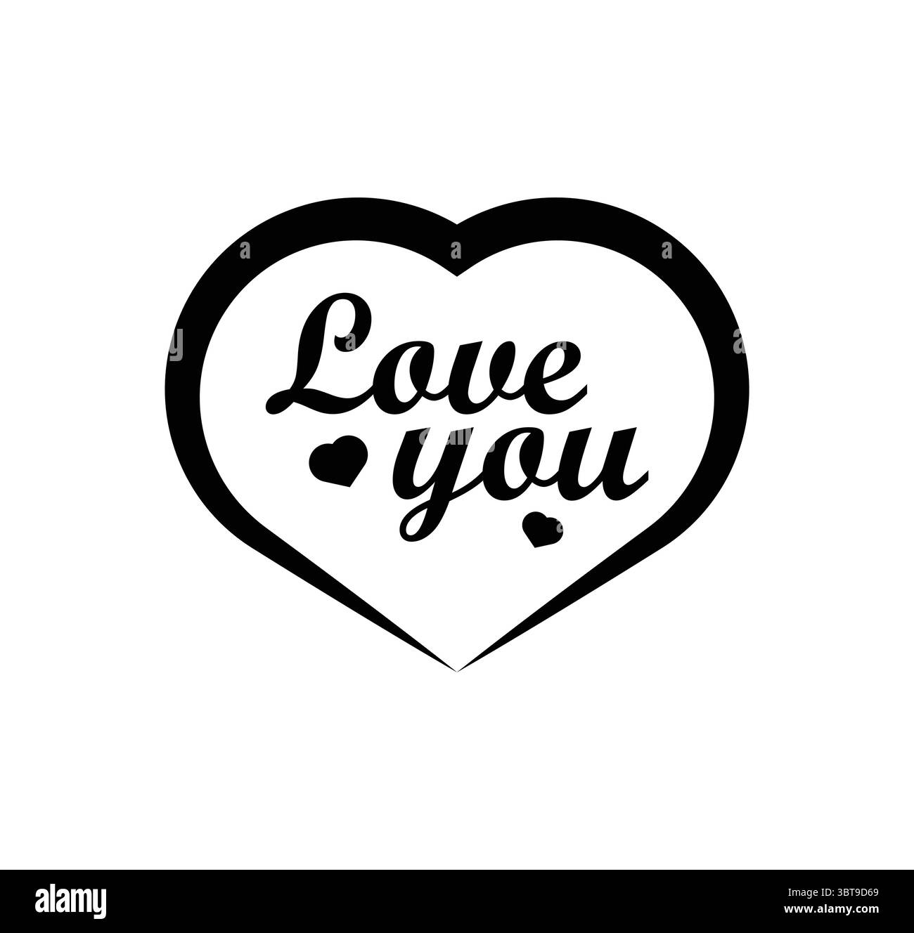 Icona Love You Heart in bianco e nero: Romantico design minimal di San Valentino Illustrazione Vettoriale
