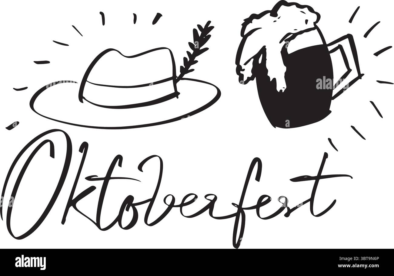Cappello da birra Oktoberfest che richiama l'icona dell'oggetto di colore oktoberfest mese di ottobre celebrazione tedesca celebrazione dell'alcol monaco festival bavarese tazza cibo Illustrazione Vettoriale