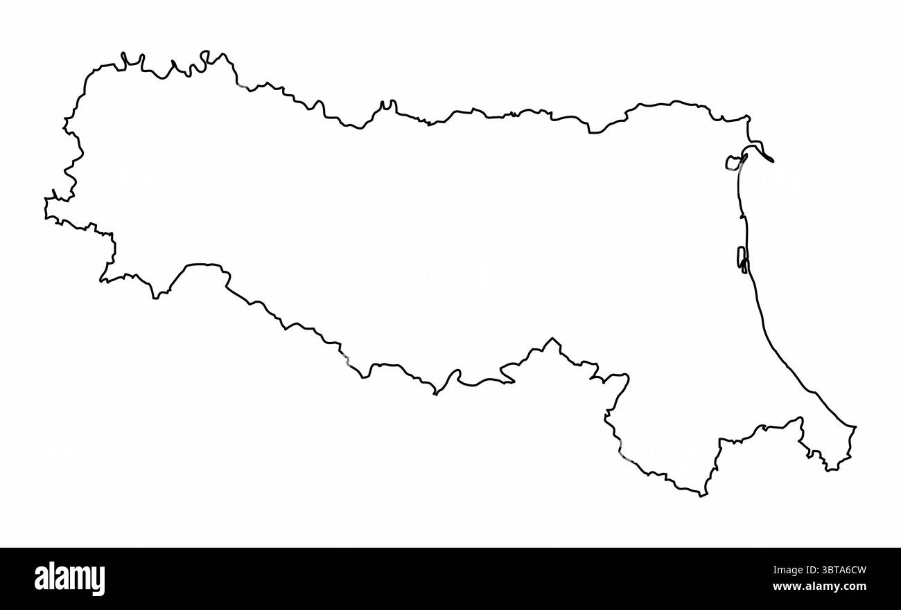 Mappa di contorno Emilia-Romagna isolata su sfondo bianco, Italia Illustrazione Vettoriale
