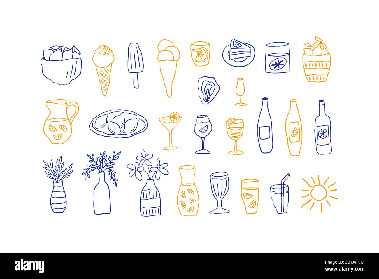 Collezione di icone estive disegnate a mano Illustrazione Vettoriale