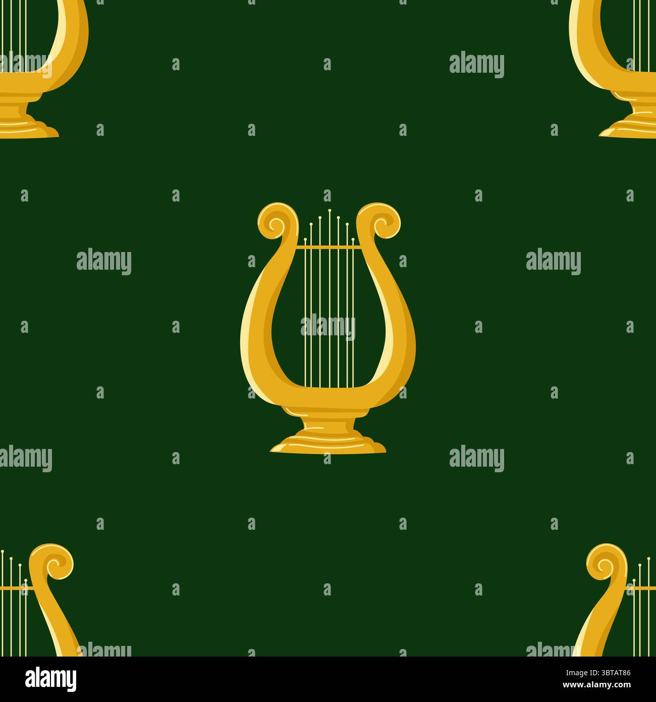 Composizione di icone di arpa dorate su sfondo verde Foto Stock