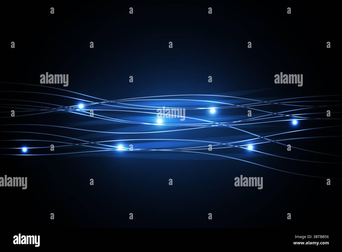 Linee e luci blu su sfondo nero Foto Stock