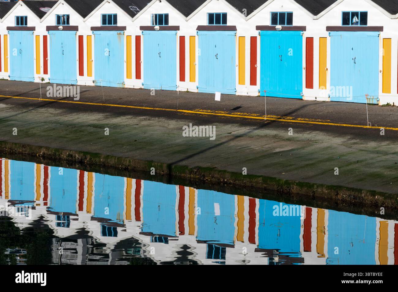 Capannoni per barche, Harbour, Wellington, Isola del Nord, nuova Zelanda Foto Stock