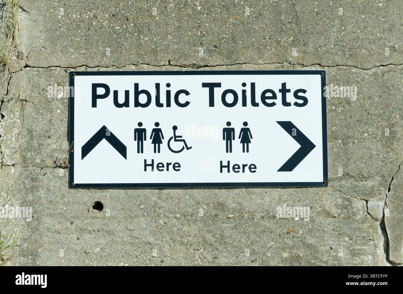 Segnalate i servizi igienici pubblici con uomo, donne, disabili Foto Stock