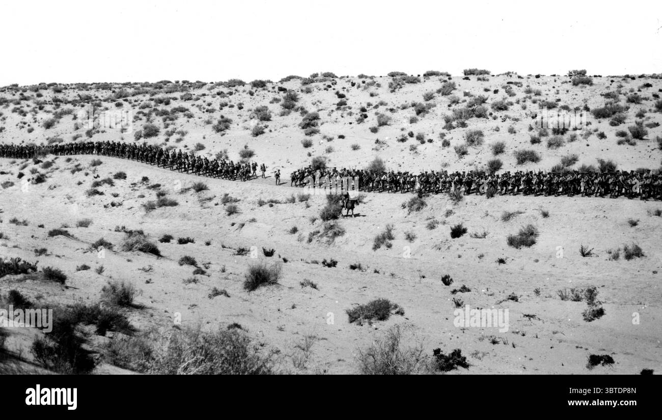 La colonna del deserto . 11th London Regiment, 162nd Infantry Brigade, 54th East Anglian Division, in marcia lungo la strada tra Bir el Mazar e Bardawil. La colonna del deserto fu formata verso la fine del 196 e comprendeva principalmente le truppe delle difese del Canale a 3 sezioni sotto il comando del tenente generale Sir P W Chetwode . 1914 - 1918 Foto Stock
