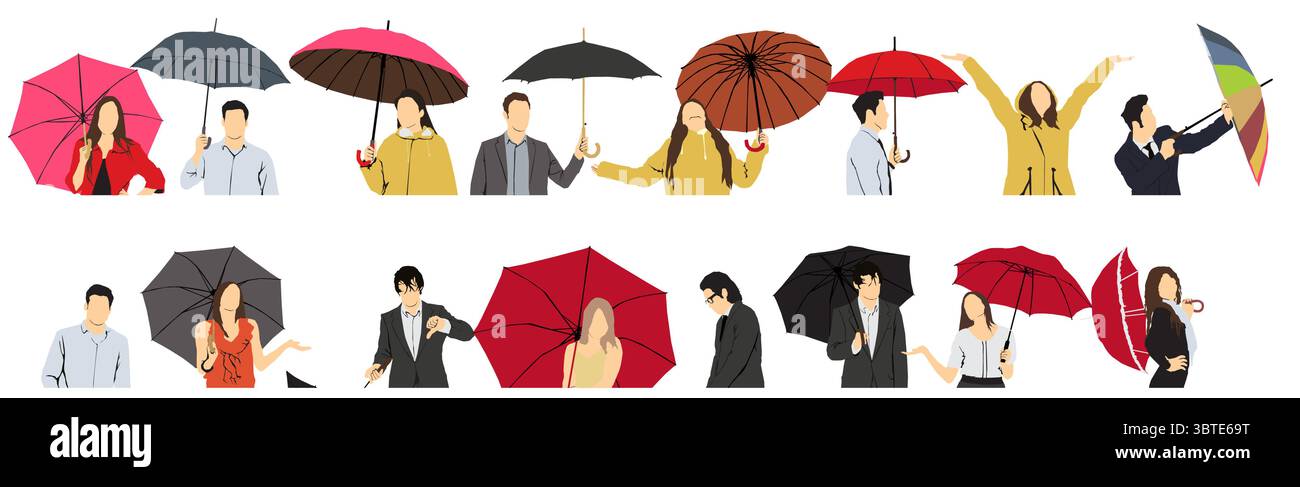 metà persone isolate con ombrello Illustrazione Vettoriale