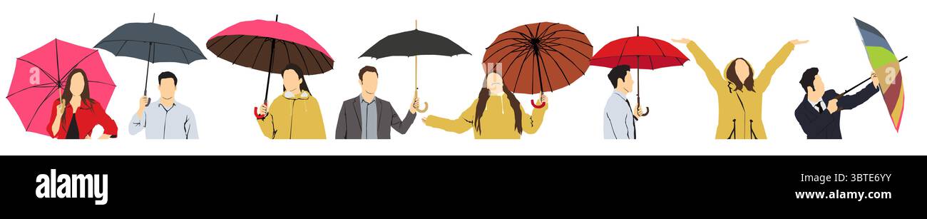 metà persone isolate con ombrello Illustrazione Vettoriale