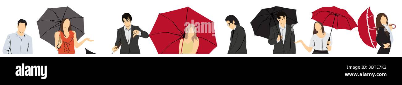 metà persone isolate con ombrello Illustrazione Vettoriale