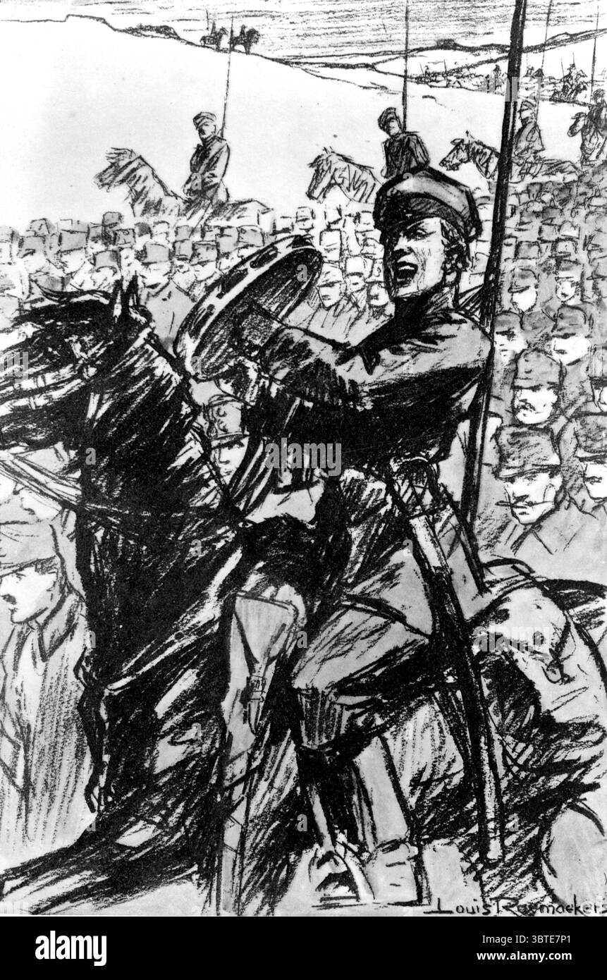 IL CANTO DEI COSACCHI DELLA VITTORIA avanza di Brussiloff 1916 il comunicato ufficiale di Pietrogrado del 27 giugno 1916, affermava che i prigionieri e i trofei catturati dagli eserciti del generale Brusiloff tra il giugno 4-23 ammontavano a 4.031 ufficiali, 194.041 uomini, 219 cannoni, oltre a 644 mitragliatrici, 196 mortai bomba, 146 carri di munizioni di artiglieria e 38 proiettori. L'enorme importanza delle vittorie russe del giugno 1916, come passo nello smembramento delle forze nemiche era percettibile; le perdite subite dal nemico sul fronte orientale durante queste tre settimane erano circa uguali a quelle che ha Foto Stock