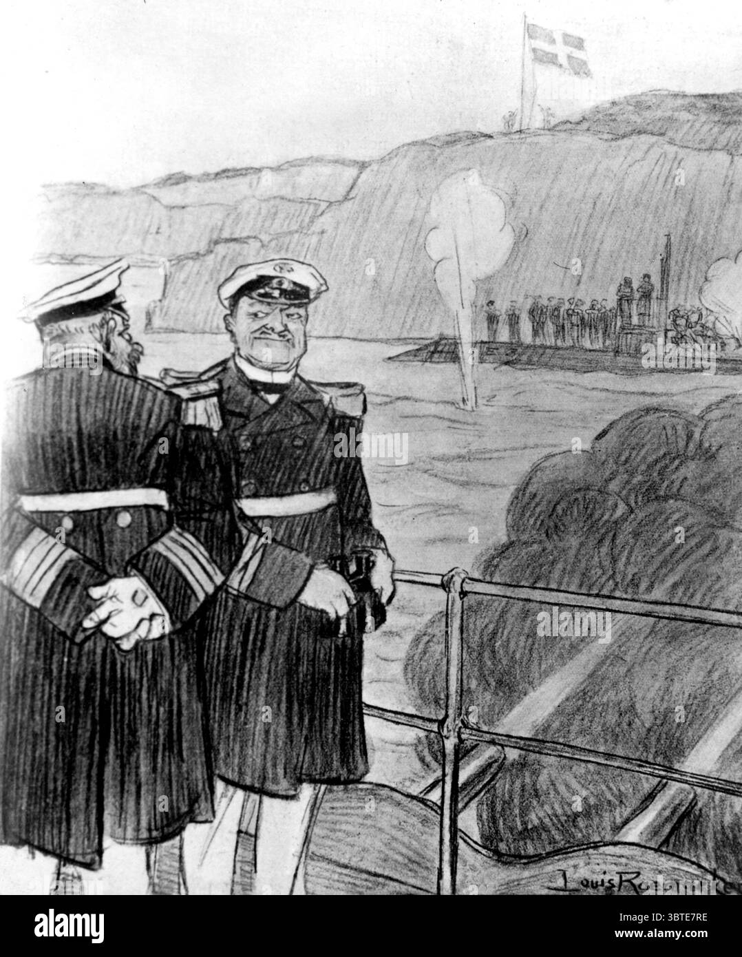 Il sottomarino arenato « possiamo ucciderli per primi e poi scusarci per averlo fatto nelle acque danesi » il sottomarino britannico E13 si arenò sull'isola danese di Saltholm entro il limite di tre miglia. Mentre si trovava in questa posizione impotente, incapace di attaccare o di difendersi, fu bombardata da un grande cacciatorpediniere tedesco. Dei suoi trenta uomini, quindici furono uccisi. 19 agosto 1915 Foto Stock