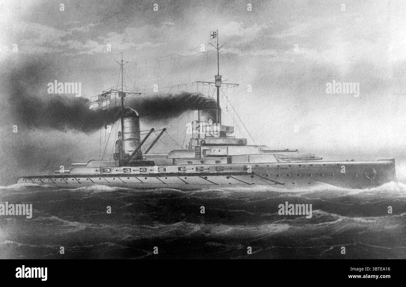 Marina Imperiale tedesca . Illustrazione della SMS Koenig , una nave da battaglia costruita in Germania prima della prima guerra mondiale e che servì nella Hochseeflotte della Marina imperiale tedesca durante quella guerra del .1914 Foto Stock