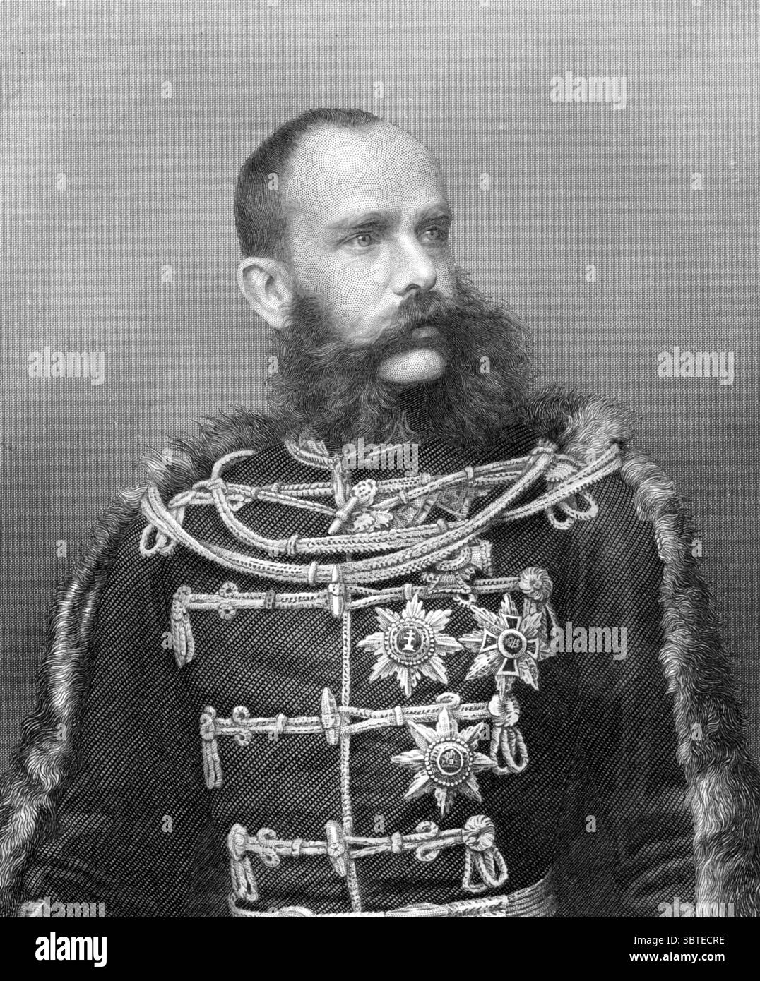 Francesco Giuseppe i : 18 agosto 1830 - 21 novembre 1916 , Imperatore d'Austria , regnò dal 1848 al 1916 e Re d'Ungheria dal 1867 al 1916 , incisione di GJ Stodart Foto Stock