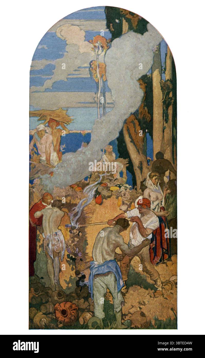 "Industrial Fire" dal murale di Frank Brangwyn per la Court of Abundance dell'esposizione internazionale Panama-Pacific San Francisco 1915 Foto Stock