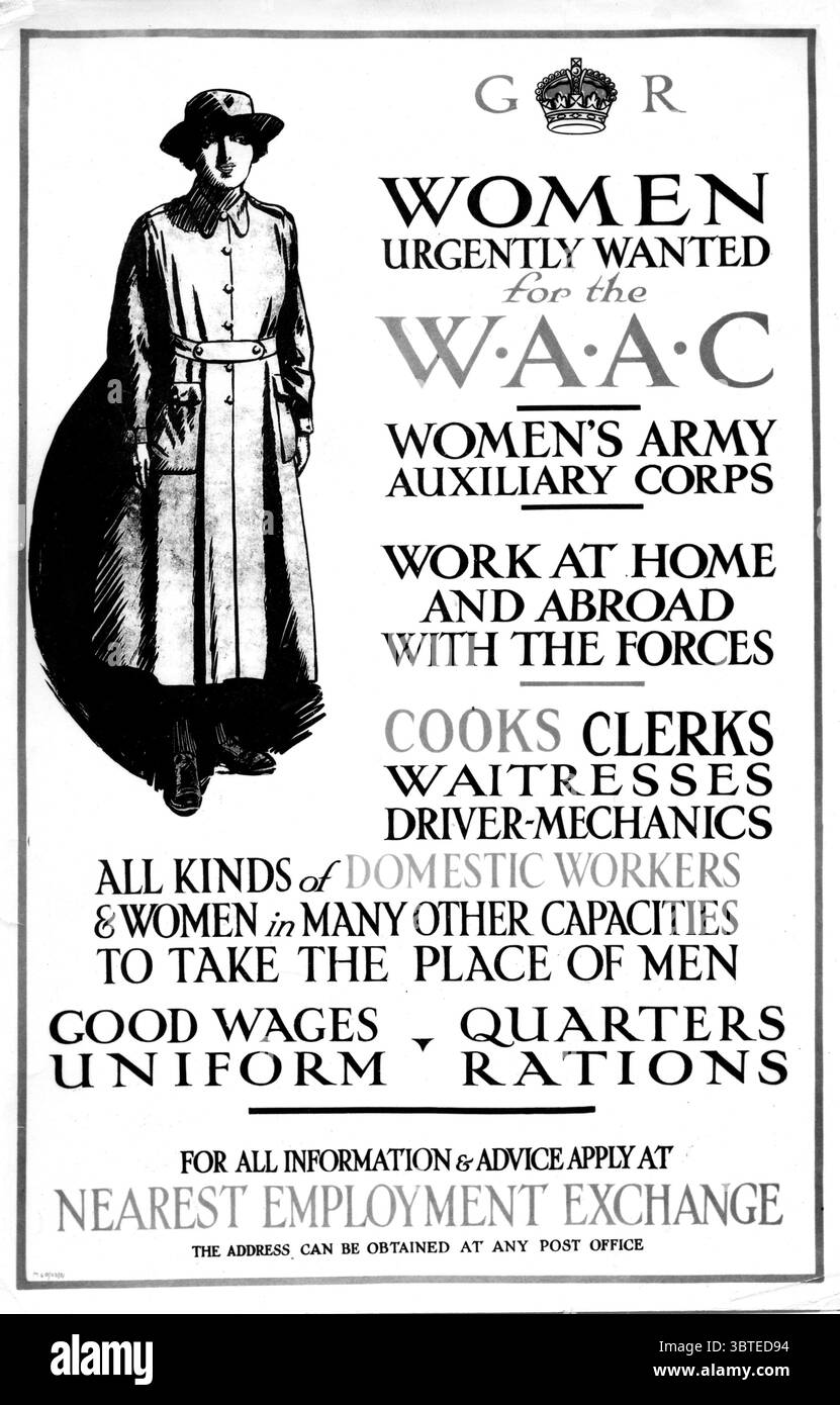 Poster della prima guerra mondiale che reclutava donne per il WAAC Foto Stock