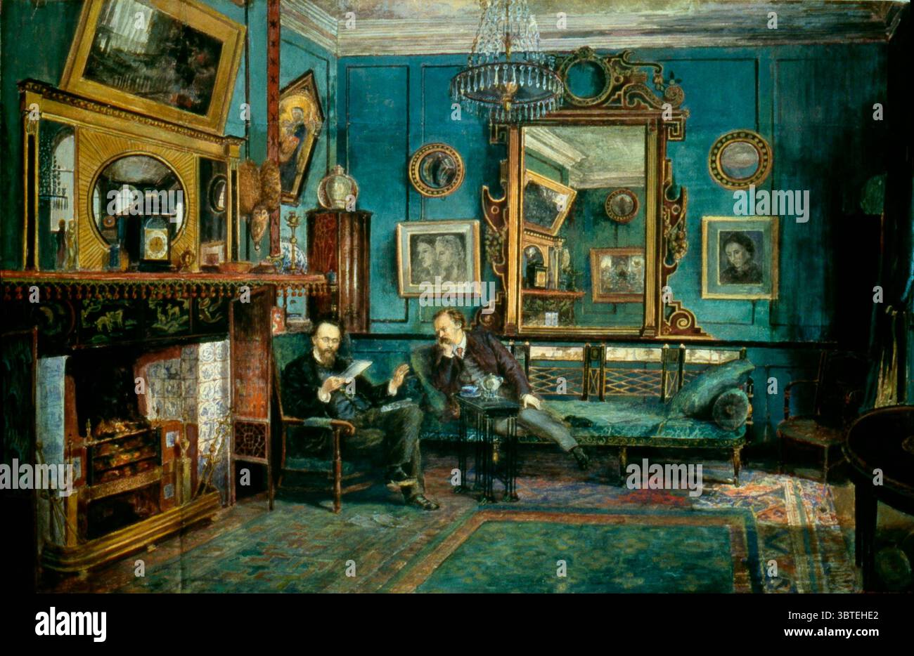 Rossetti e Theodore Watts-Dunton dipinti da Henry Treffry Dunn. Dante Gabriel Rossetti (Londra, 12 maggio 1828 – Londra, 10 aprile 1882) è stato un poeta, pittore e traduttore inglese. Figlio di emigrato, studioso italiano. Theodore Watts-Dunton (12 ottobre 1832 – 6 giugno 1914) è stato un critico e poeta inglese. Ora è meglio ricordato come l'amico e il portatore di Algernon Charles Swinburne, che ha salvato dall'alcolismo. Walter Theodore Watts nacque a St. Ives in quello che allora era l'Huntingdonshire. Aggiunse il nome di sua madre Dunton al suo cognome nel 1897. ©TopFoto Foto Stock