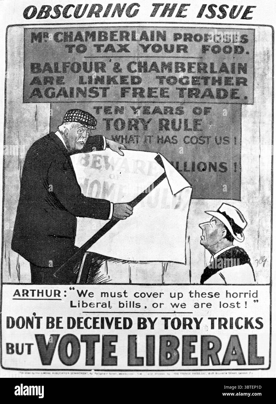 Poster Cartoon .1906 campagna elettorale generale. Foto Stock