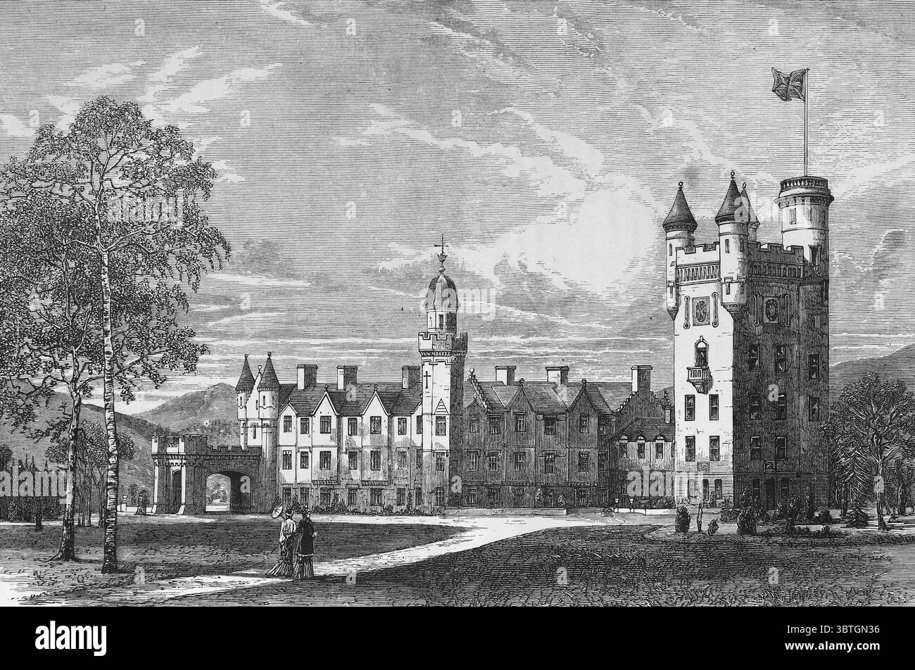 Castello di Balmoral, Scozia, nel XIX secolo. Black and White Illustration from Our Own Country Vol IV pubblicato da Cassell, Petter, Galpin & Co. Alla fine del XIX secolo. Foto Stock
