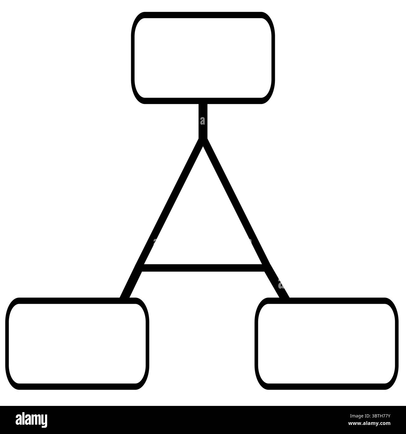 Illustrazione astratta del vettore di una struttura gerarchica rappresentata da tre rettangoli arrotondati collegati da linee in grassetto che formano un unico tri invertito Illustrazione Vettoriale
