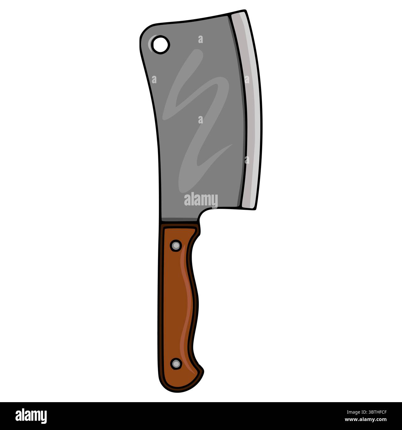 Illustrazione vettoriale di un cleaver con manico in legno marrone, caratterizzato da una lama grigia stilizzata con una texture sottile, isolata su uno sfondo bianco. Illustrazione Vettoriale
