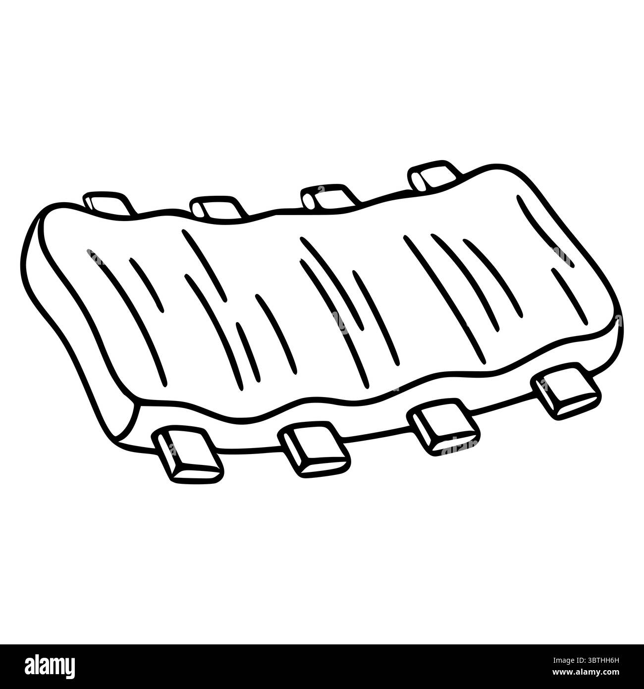 Deliziosa illustrazione vettoriale di una singola griglia di costole, disegnata a mano con un semplice e audace contorno nero, perfetta per il menu o il barbecue Illustrazione Vettoriale