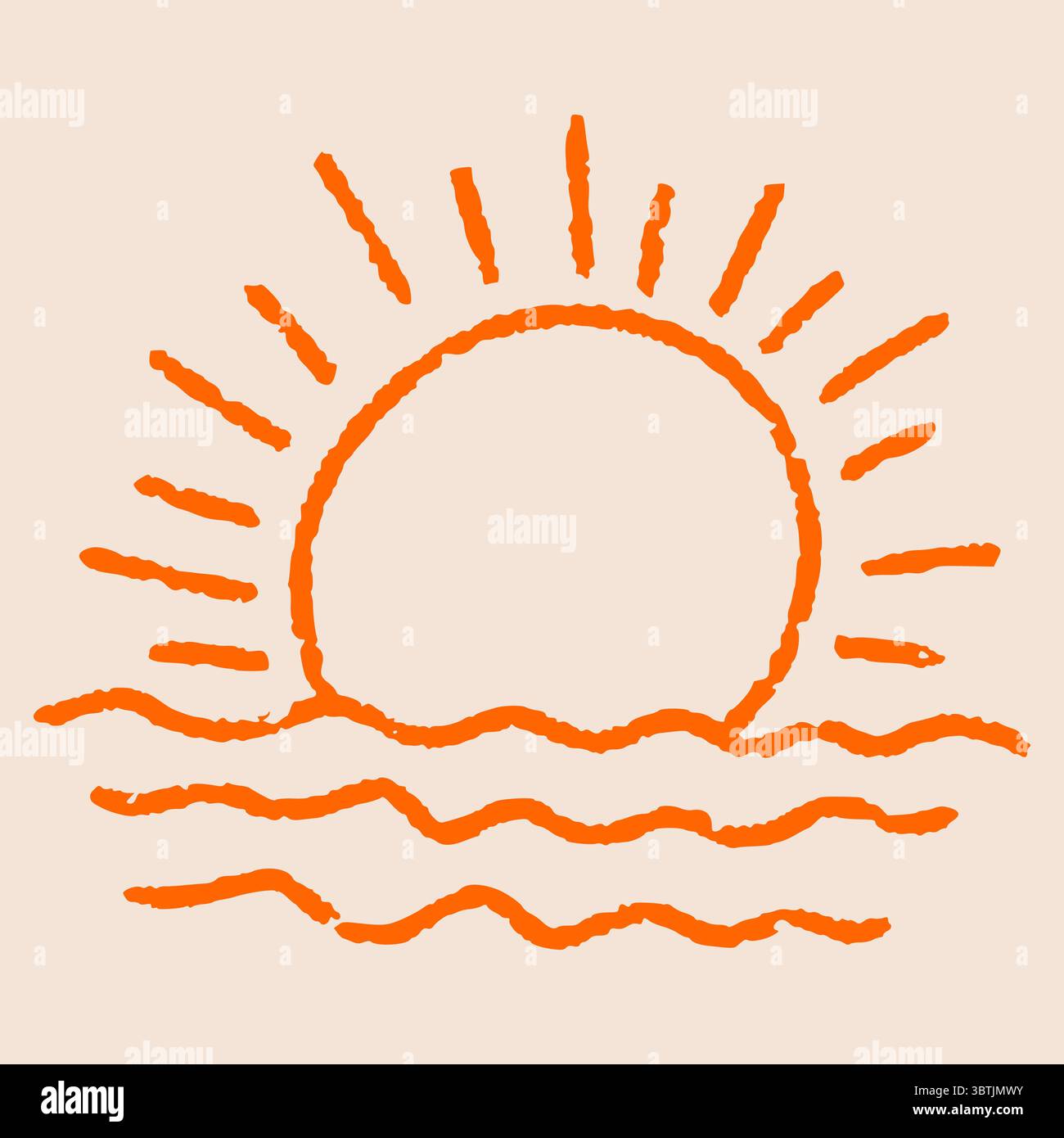 Disegno a mano del sole estivo vettoriale, illustrazione del sole in stile pastello e gesso, allegro design solare perfetto per i temi estivi e delle vacanze Illustrazione Vettoriale