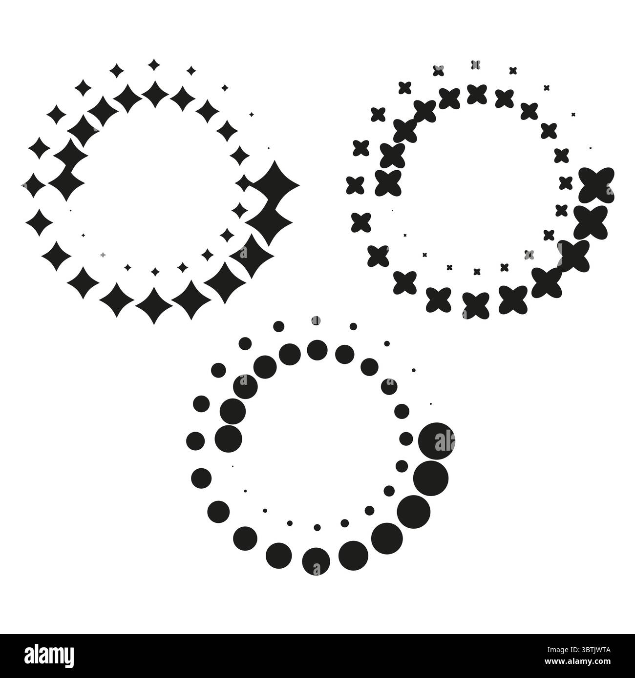 Ripetizione a punti circolare. Vettore ad anello geometrico. Forme grafiche astratte. Design a cerchio segmentato Illustrazione Vettoriale