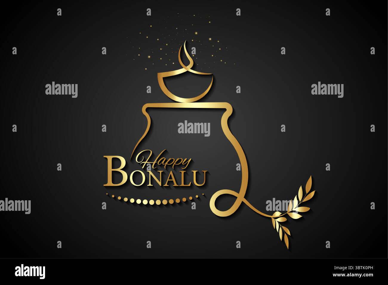 Logo Happy Bonalu in oro, tradizionale Telugu Festival nello stato di Telangana, Hyderabad, Secunderabad. Bonalu Panduga Subakanshalu. Silhouette vettoriale Illustrazione Vettoriale
