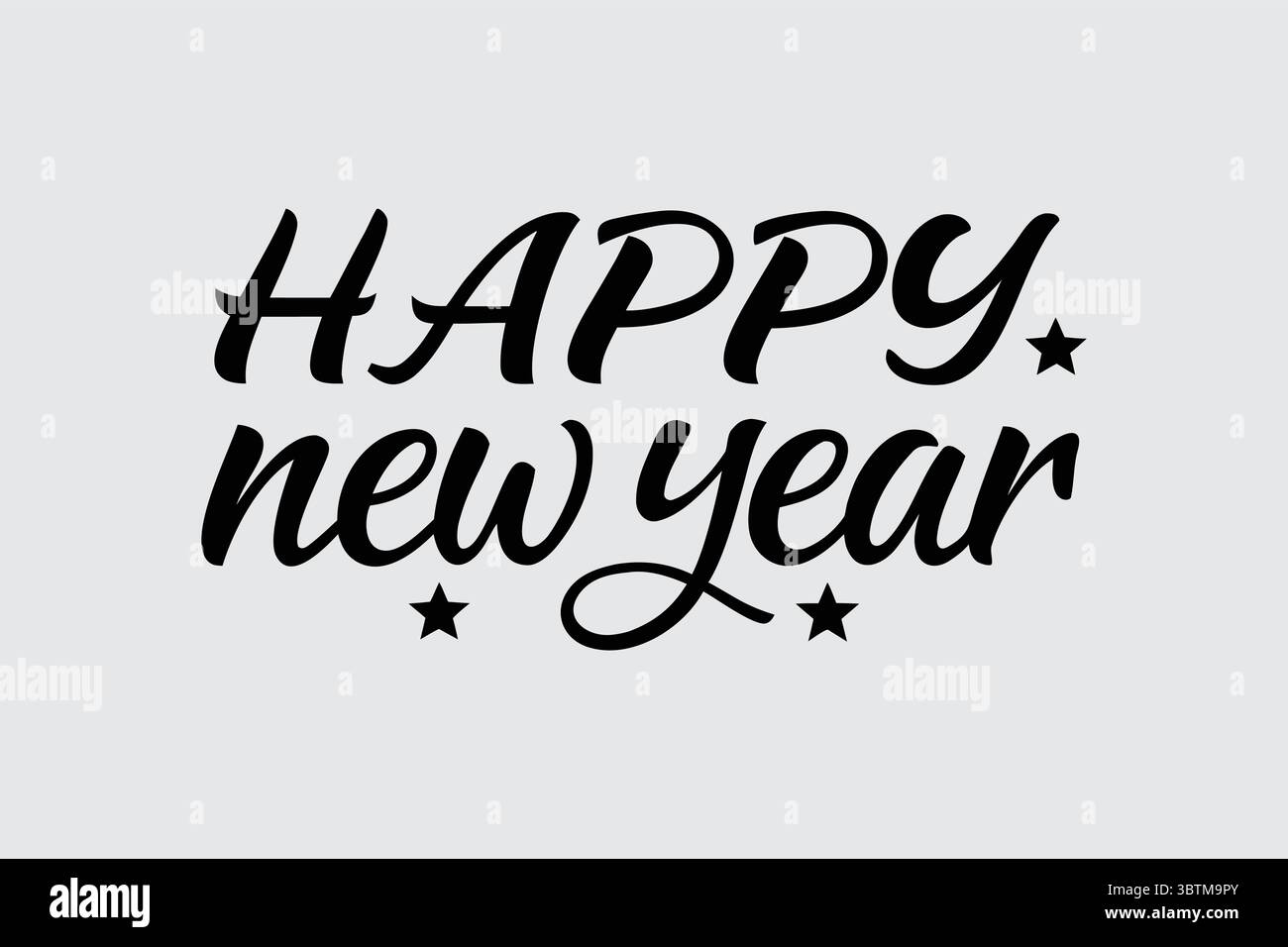 "Felice anno nuovo tipografia scritta a mano con stelle e fiori" Illustrazione Vettoriale