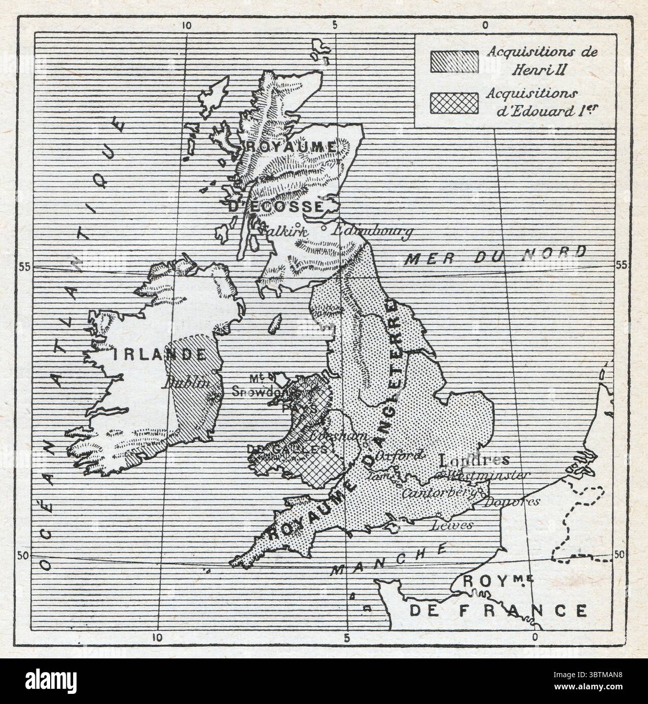 L'Angleterre au treizième siècle. Carta Foto Stock