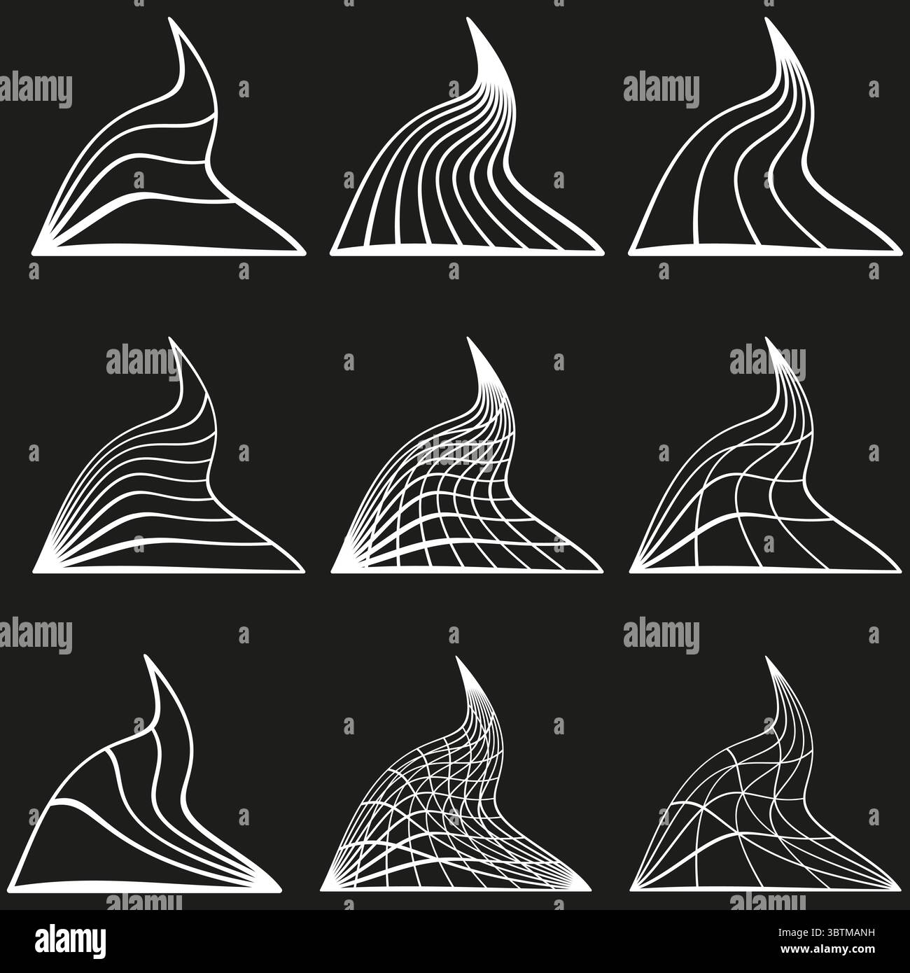 Linee curve astratte. Schema d'onda dinamico. Tetto architettonico Vector. Elemento strutturale futuristico. Illustrazione Vettoriale