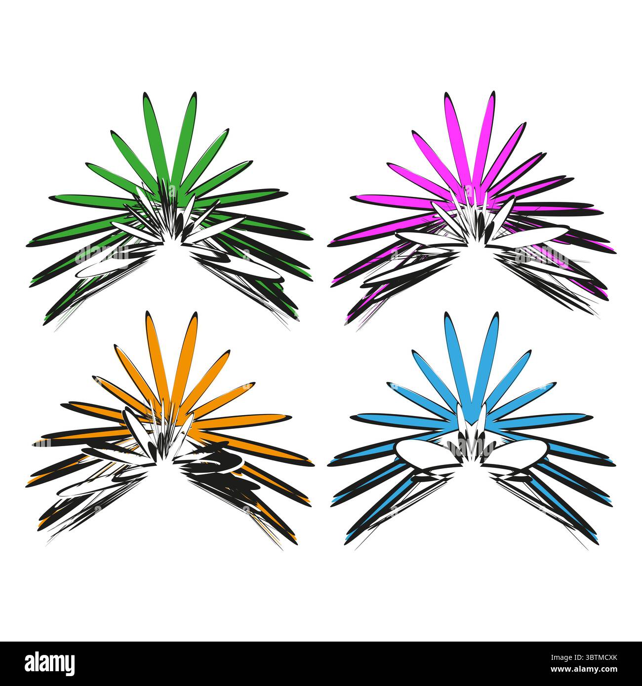 Stelle astratte colorate. Forme dinamiche di burst. Elementi splash vibranti. Sfondo luce vettoriale. Illustrazione Vettoriale