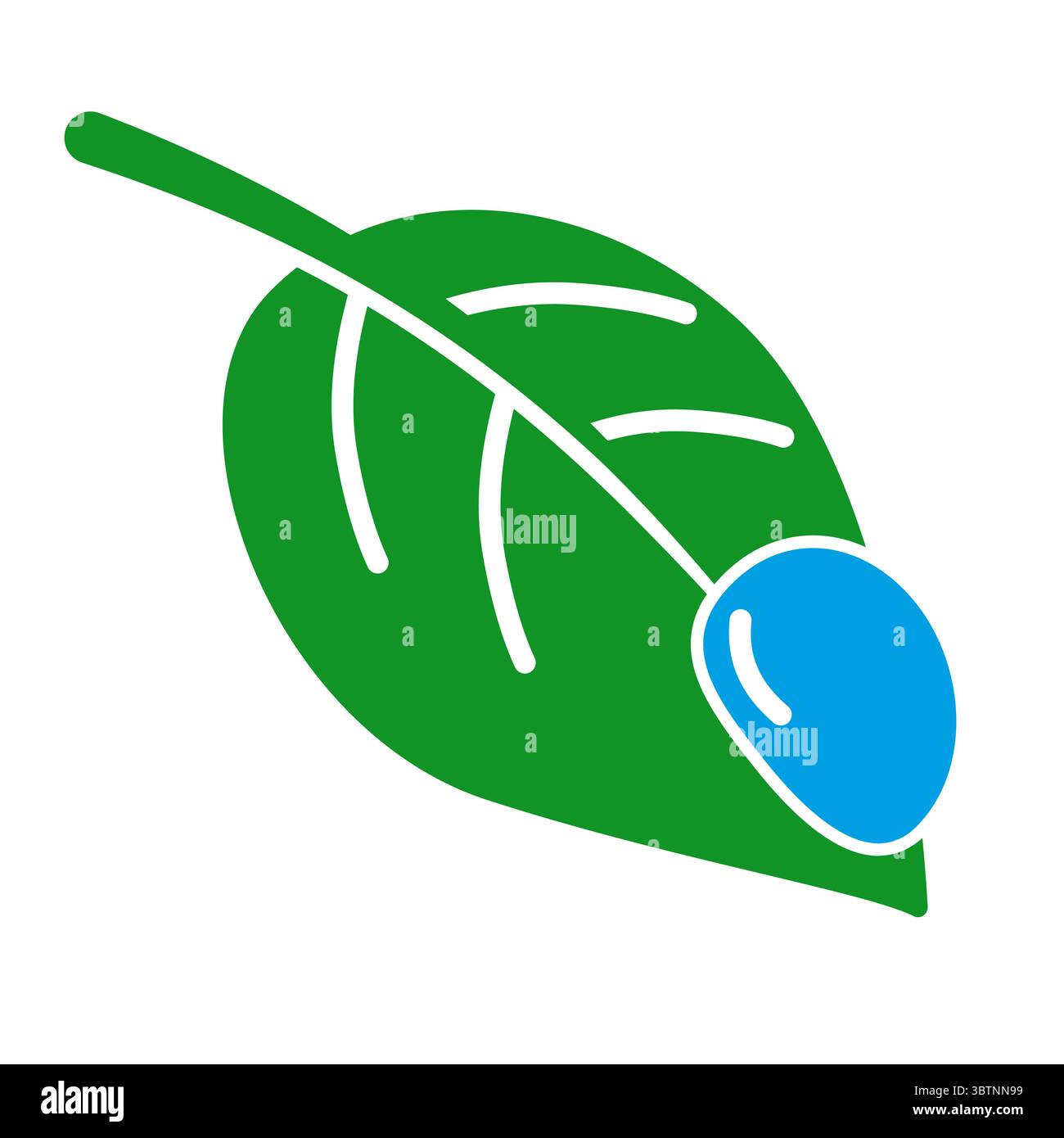 Foglia verde con icona circolare blu su sfondo bianco Illustrazione Vettoriale