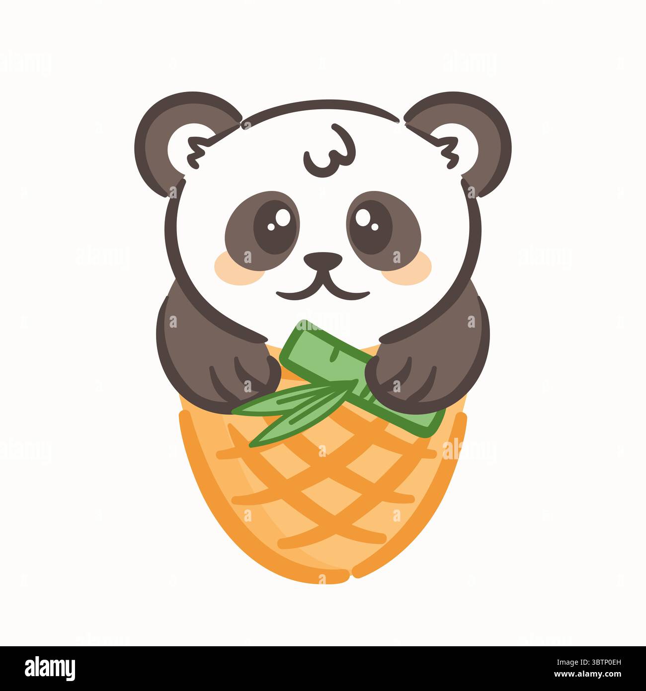 Un panda simpatico e giocoso in un cono di waffle, che irradia il fascino kawaii. Grandi occhi espressivi e una posa giocosa donano gioia, rendendo questa illustrazione perfetta Illustrazione Vettoriale