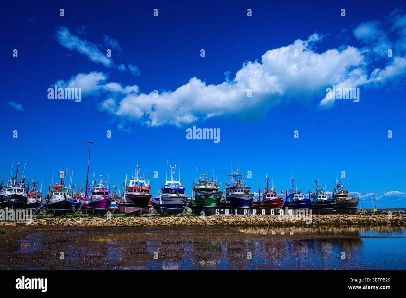 Pescherecci da traino trainati per la stagione, Shippagan, New Brunswick, Canada Foto Stock