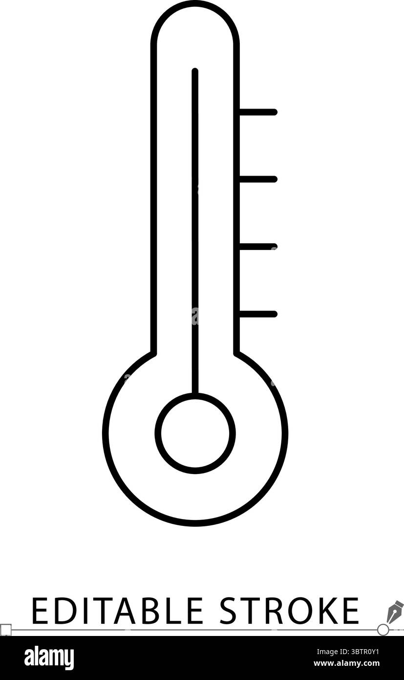 Icona del termometro in stile minimalista con tratto modificabile. Misurazione della temperatura, strumento medico, controllo della febbre, indicatore meteorologico, dispositivo sanitario Illustrazione Vettoriale