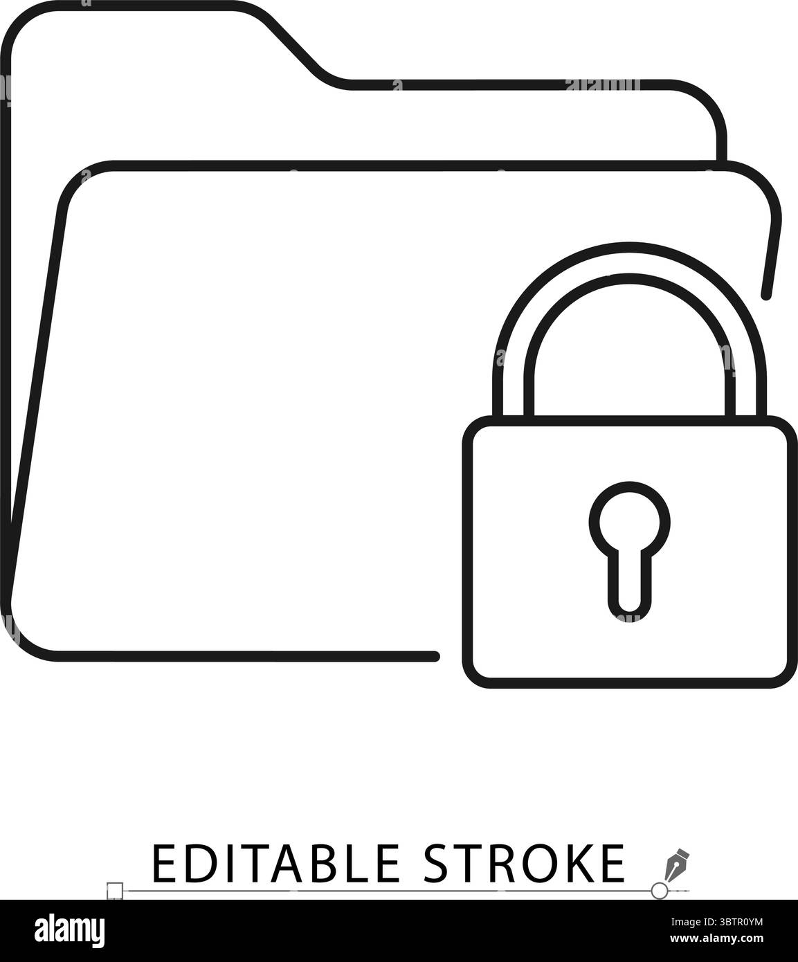 Icona di cartella sicura in stile minimalista con traccia modificabile. Documenti bloccati, accesso privato, crittografia dei dati, sicurezza dei file, protezione digitale Illustrazione Vettoriale