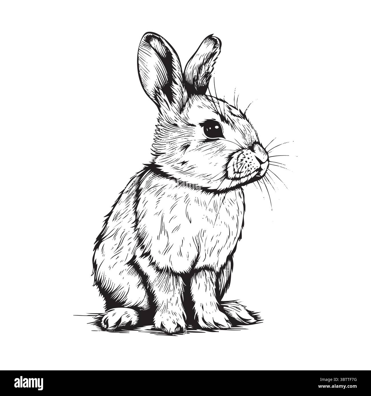 Piccolo coniglio bianco con orecchie fuzzy, in stile vettoriale per un libro di fiabe per bambini, in piedi Illustrazione Vettoriale