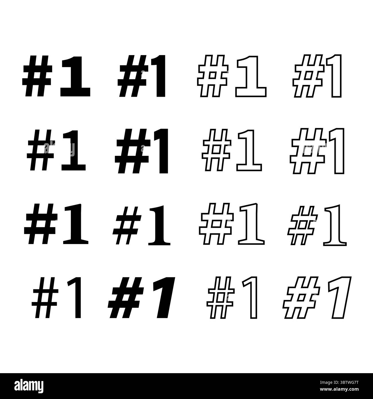 Testo numero uno. Collezione di simboli della classifica. Personaggi vettoriali in grassetto. Set di punteggi di raggiungimento Illustrazione Vettoriale