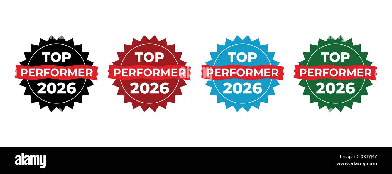 Distintivi Top Performer 2026 Award con set vettoriale a nastro Illustrazione Vettoriale