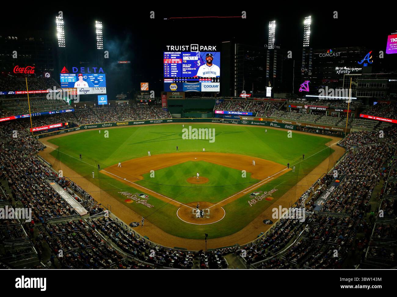 Atlanta, Stati Uniti. 15 luglio 2025. L'American League gioca la National League nell'All-Star Game del 2025 al Truist Park di Atlanta, Georgia, martedì 15 luglio 2025. Foto di Mike Zarrilli/UPI credito: UPI/Alamy Live News Foto Stock
